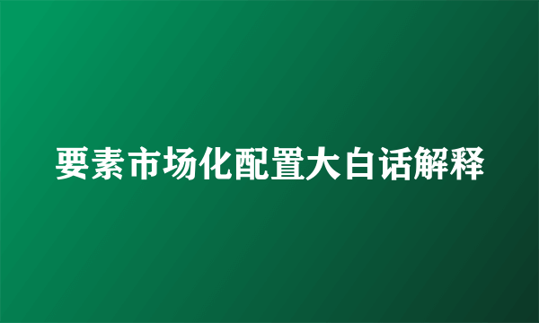 要素市场化配置大白话解释