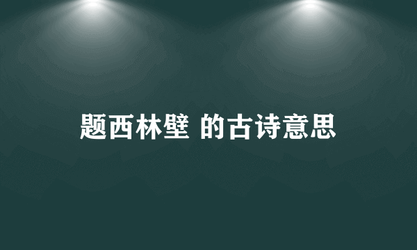 题西林壁 的古诗意思
