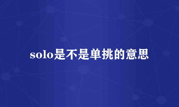 solo是不是单挑的意思