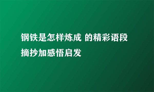 钢铁是怎样炼成 的精彩语段摘抄加感悟启发