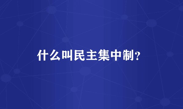 什么叫民主集中制？