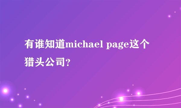 有谁知道michael page这个猎头公司？