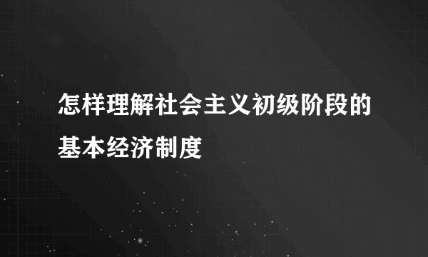 怎样理解社会主义初级阶段的基本经济制度