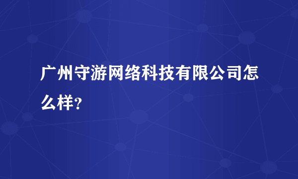 广州守游网络科技有限公司怎么样？