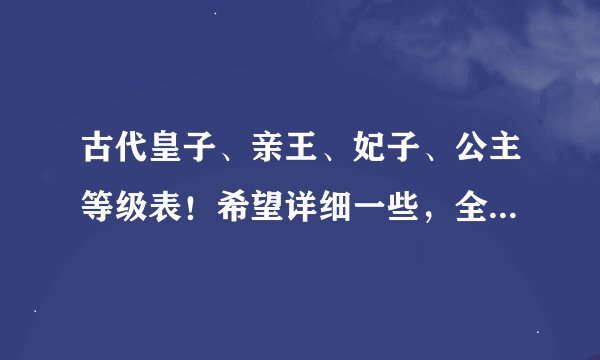 古代皇子、亲王、妃子、公主等级表！希望详细一些，全都要~我找不到有什么太好的