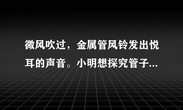 微风吹过，金属管风铃发出悦耳的声音。小明想探究管子发出声音的频率与长度、直径的关系。他选取了材料与
