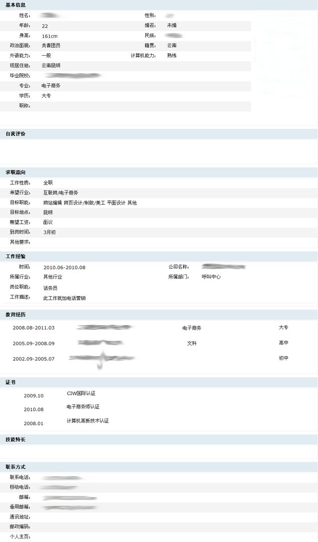 求：应届生个人求职简历范文。