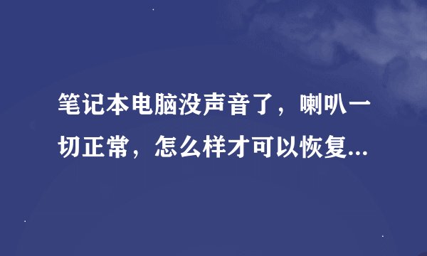 笔记本电脑没声音了，喇叭一切正常，怎么样才可以恢复回之前那样啊，求高人指点！！