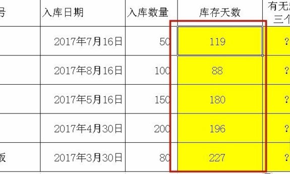如何让EXCEL自动计算库存天数