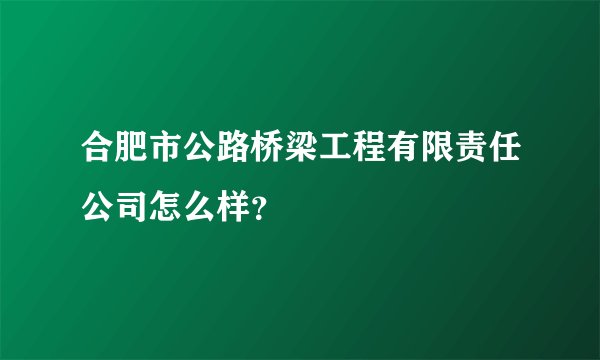 合肥市公路桥梁工程有限责任公司怎么样？