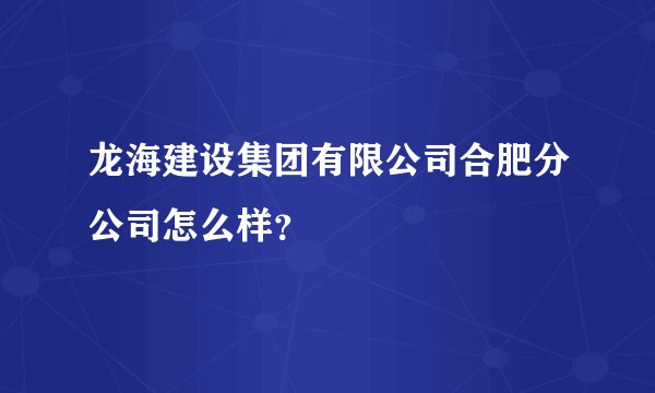 龙海建设集团有限公司合肥分公司怎么样？