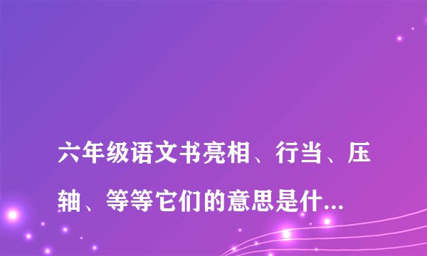 
六年级语文书亮相、行当、压轴、等等它们的意思是什么,每一个造句？

