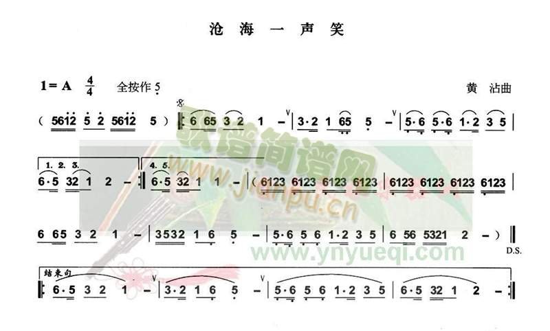 求《沧海一声笑》 笛子简谱?