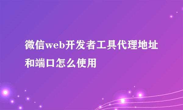 微信web开发者工具代理地址和端口怎么使用
