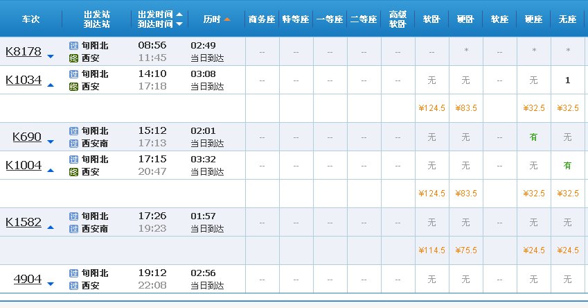请问旬阳北到西安的火车有几趟？
