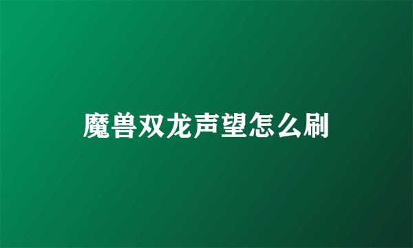 魔兽双龙声望怎么刷
