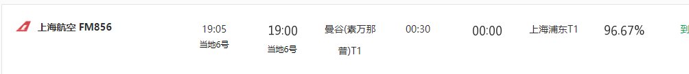 今天从曼谷素万那普飞往上海浦东机场的航班