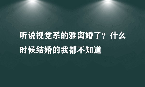 听说视觉系的雅离婚了？什么时候结婚的我都不知道