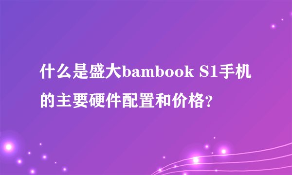 什么是盛大bambook S1手机的主要硬件配置和价格？
