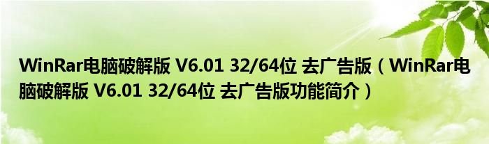 WinRar电脑破解版V6013264位去广告版WinRar电脑破解版V6013264位去广告版功能简介