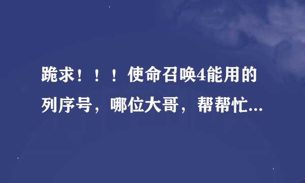 跪求！！！使命召唤4能用的列序号，哪位大哥，帮帮忙，我把所有分都给你！！谢谢了。