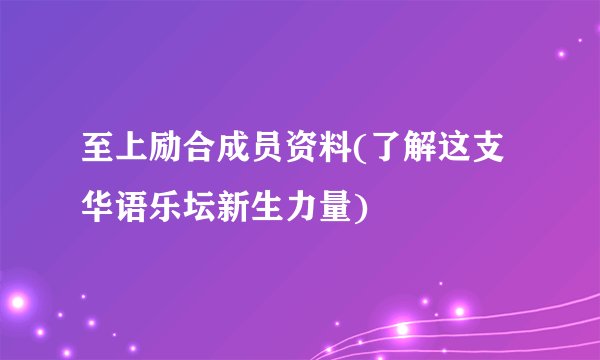 至上励合成员资料(了解这支华语乐坛新生力量)