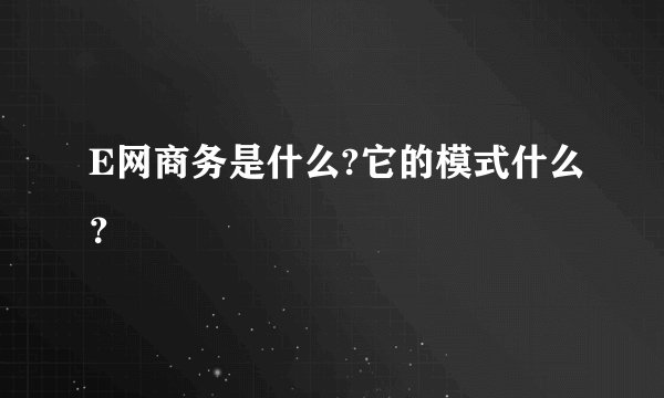 E网商务是什么?它的模式什么？