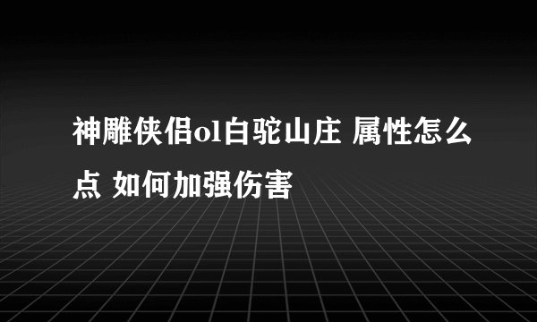 神雕侠侣ol白驼山庄 属性怎么点 如何加强伤害