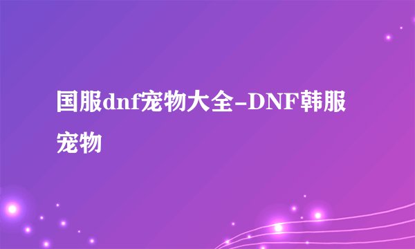 国服dnf宠物大全-DNF韩服宠物