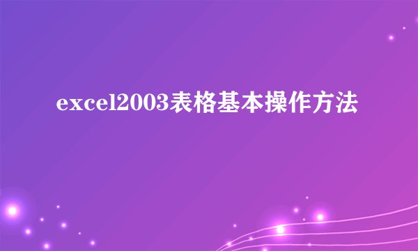 excel2003表格基本操作方法