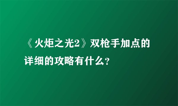 《火炬之光2》双枪手加点的详细的攻略有什么？