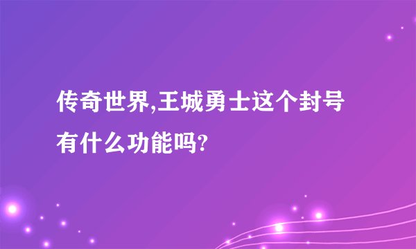传奇世界,王城勇士这个封号有什么功能吗?