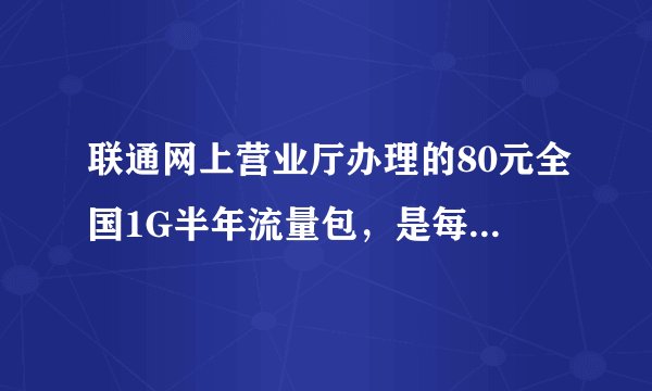 联通网上营业厅办理的80元全国1G半年流量包，是每个月一个G还是半年一个G？