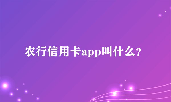 农行信用卡app叫什么？