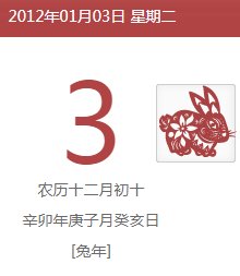 农历2012年12月10日新历系几月几号？
