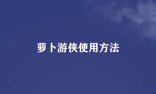 萝卜游侠使用方法