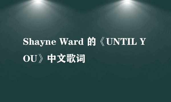 Shayne Ward 的《UNTIL YOU》中文歌词