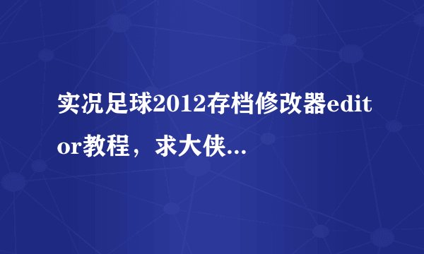 实况足球2012存档修改器editor教程，求大侠搞定.万分感谢