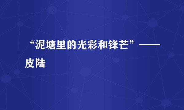 “泥塘里的光彩和锋芒”——皮陆
