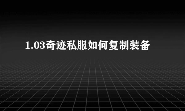 1.03奇迹私服如何复制装备