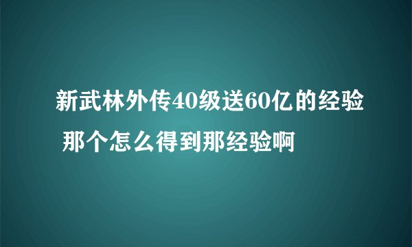 新武林外传40级送60亿的经验 那个怎么得到那经验啊