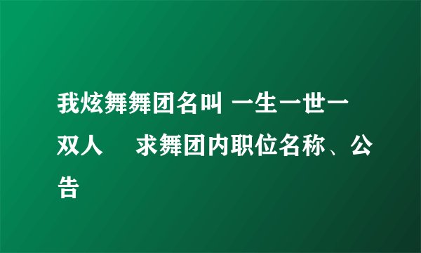 我炫舞舞团名叫 一生一世一双人ゞ 求舞团内职位名称、公告