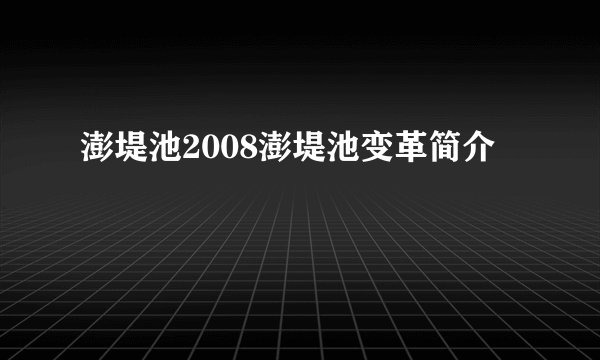 澎堤池2008澎堤池变革简介