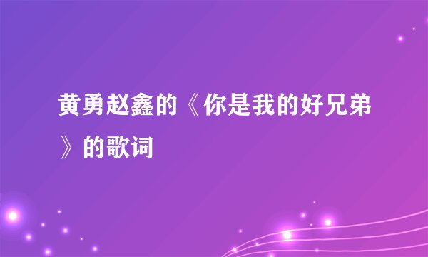 黄勇赵鑫的《你是我的好兄弟》的歌词