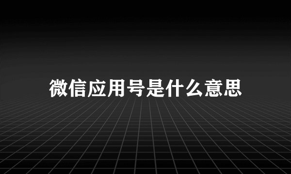 微信应用号是什么意思