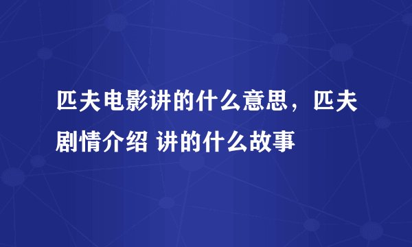 匹夫电影讲的什么意思，匹夫剧情介绍 讲的什么故事