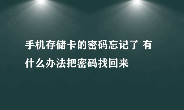 手机存储卡的密码忘记了 有什么办法把密码找回来