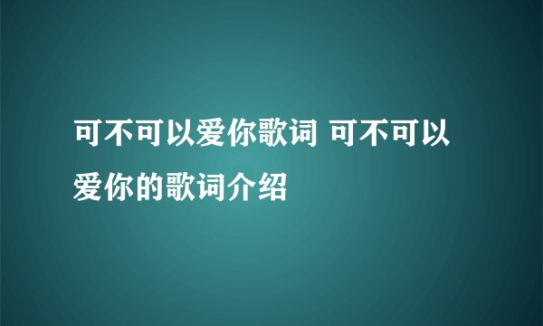 可不可以爱你歌词 可不可以爱你的歌词介绍