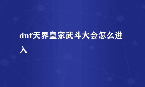 dnf天界皇家武斗大会怎么进入