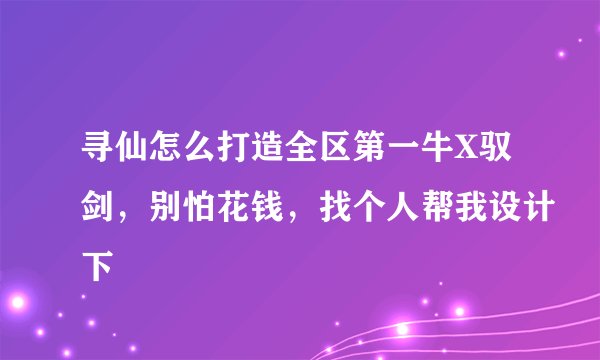寻仙怎么打造全区第一牛X驭剑，别怕花钱，找个人帮我设计下